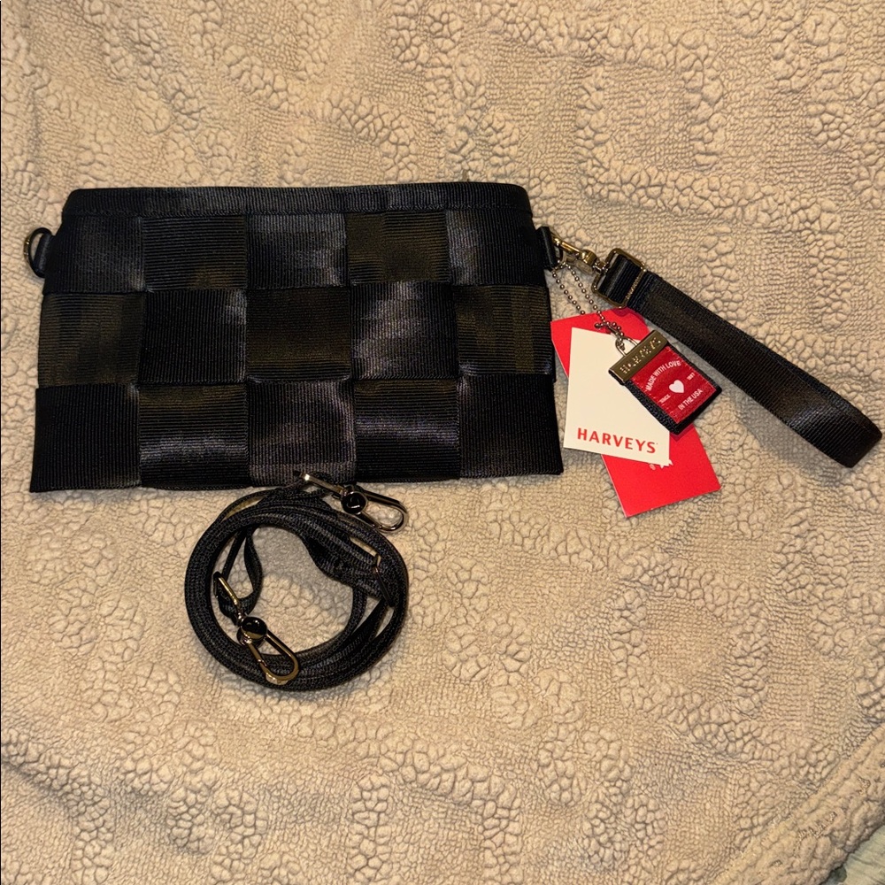 NWT Harveys Black Woven Convertible Clutch with Strap